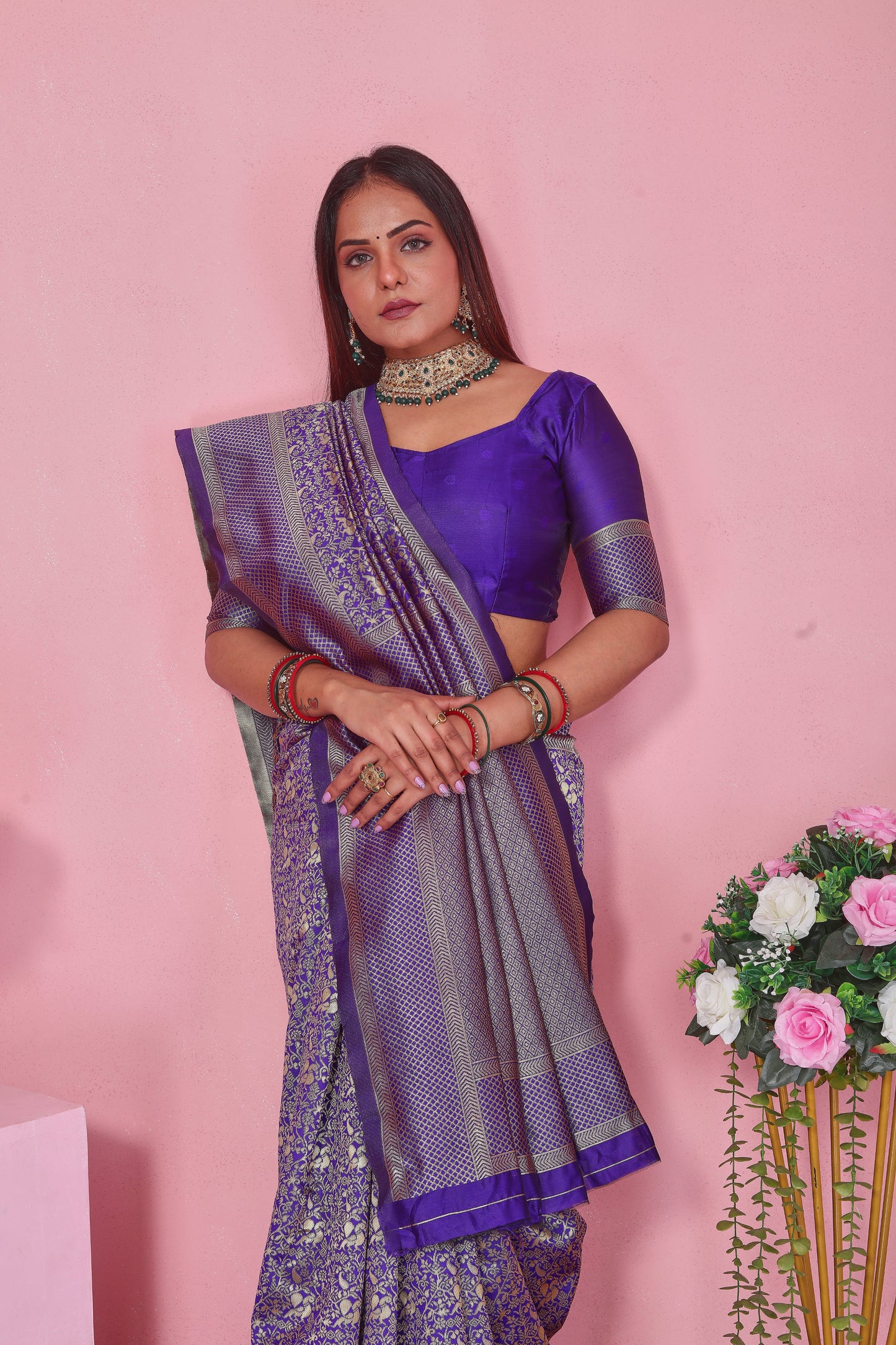 Royal Purple Banarasi Silk Saree with Gold Zari