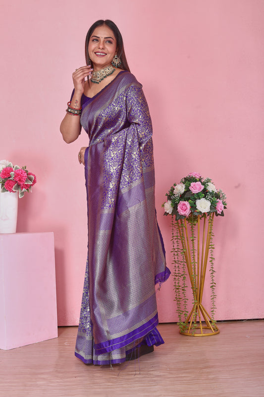 Royal Purple Banarasi Silk Saree with Gold Zari