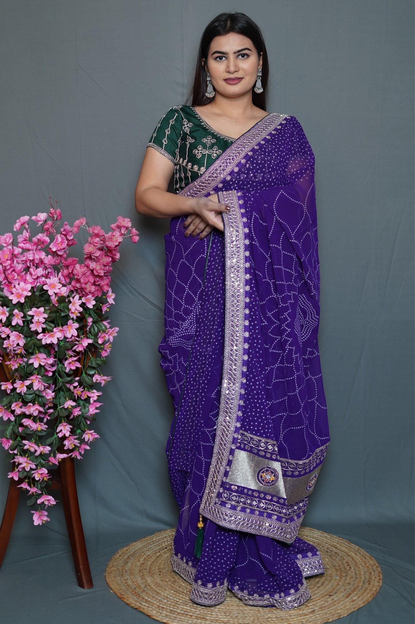 Royal Purple Georgette Saree with Silver Embroidered Border