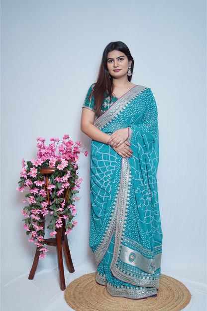 Sky Blue Georgette Saree with Silver Embroidered Border
