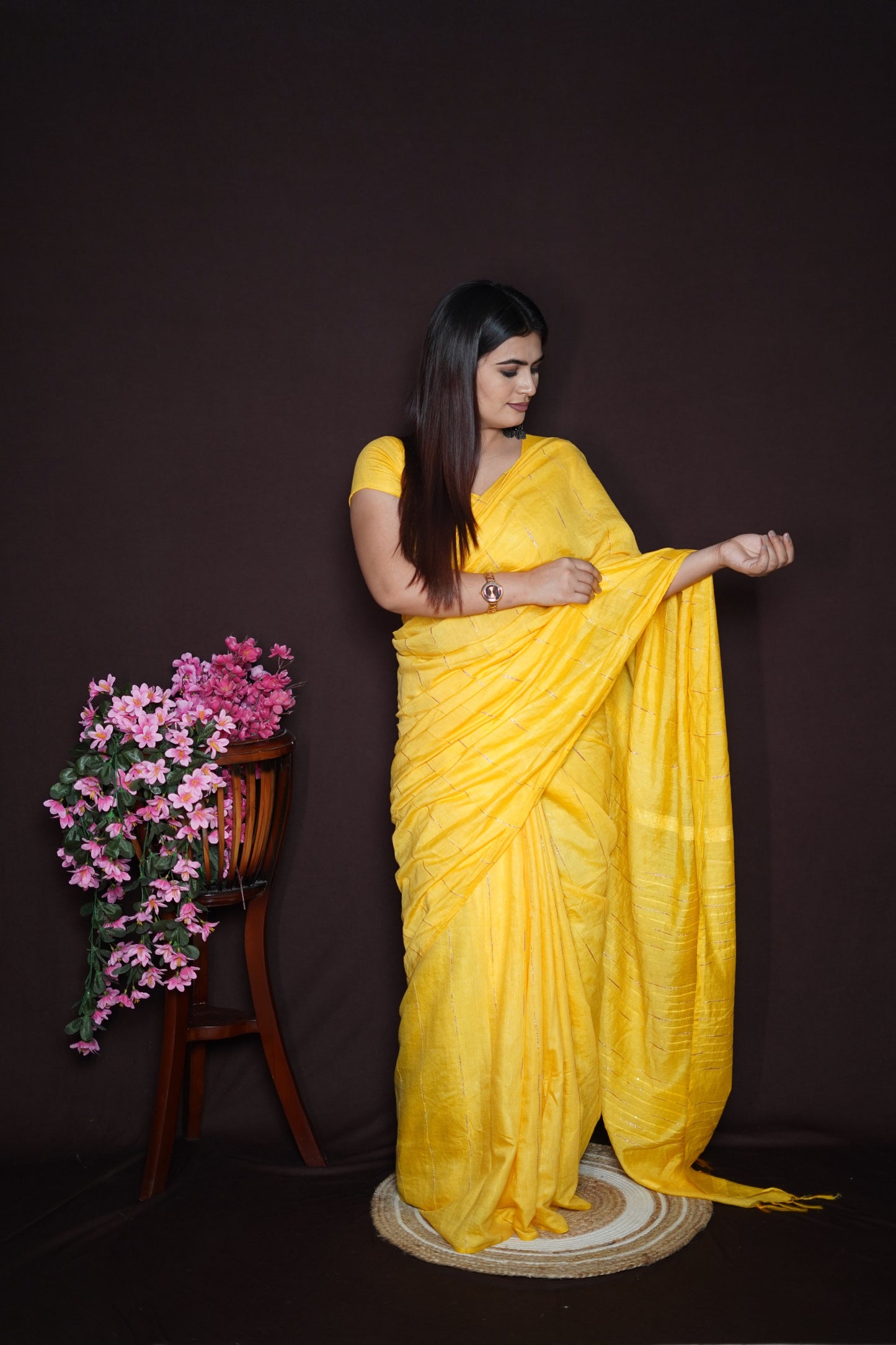 Yellow Cotton Saree with Subtle Zari Line