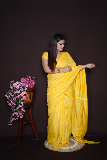 Yellow Cotton Saree with Subtle Zari Line