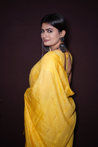 Yellow Cotton Saree with Subtle Zari Line