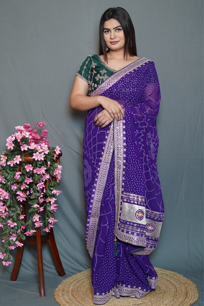 Royal Purple Georgette Saree with Silver Embroidered Border