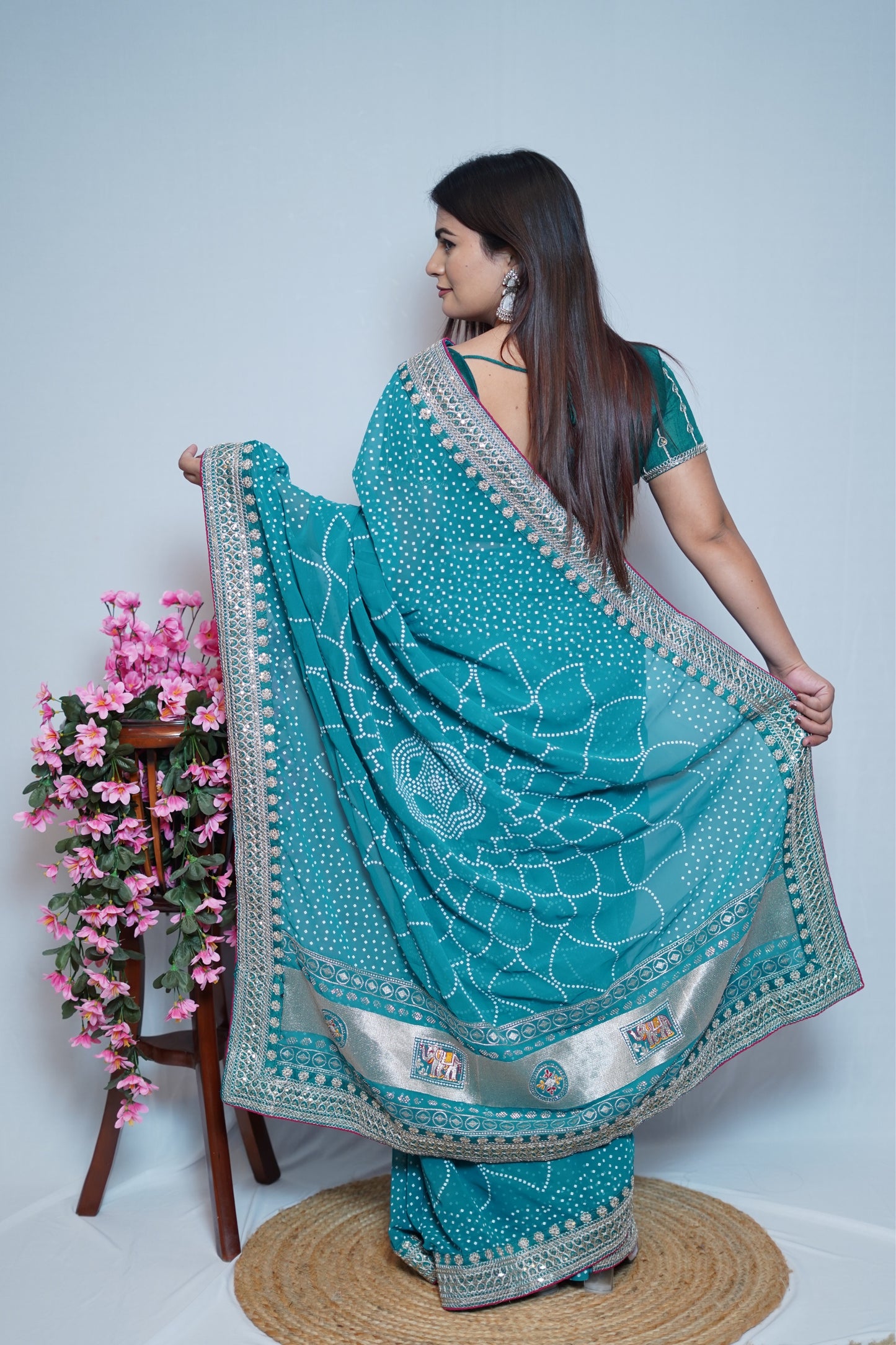 Sky Blue Georgette Saree with Silver Embroidered Border