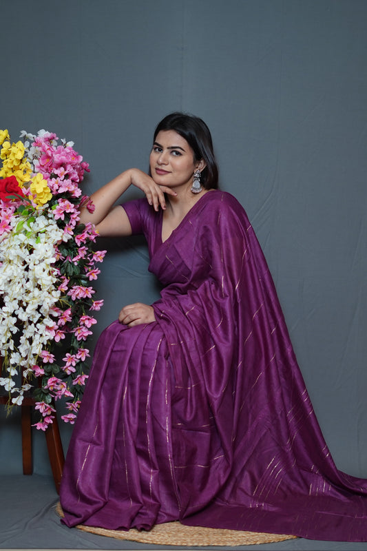 Purple Cotton Saree with Elegant Zari Line