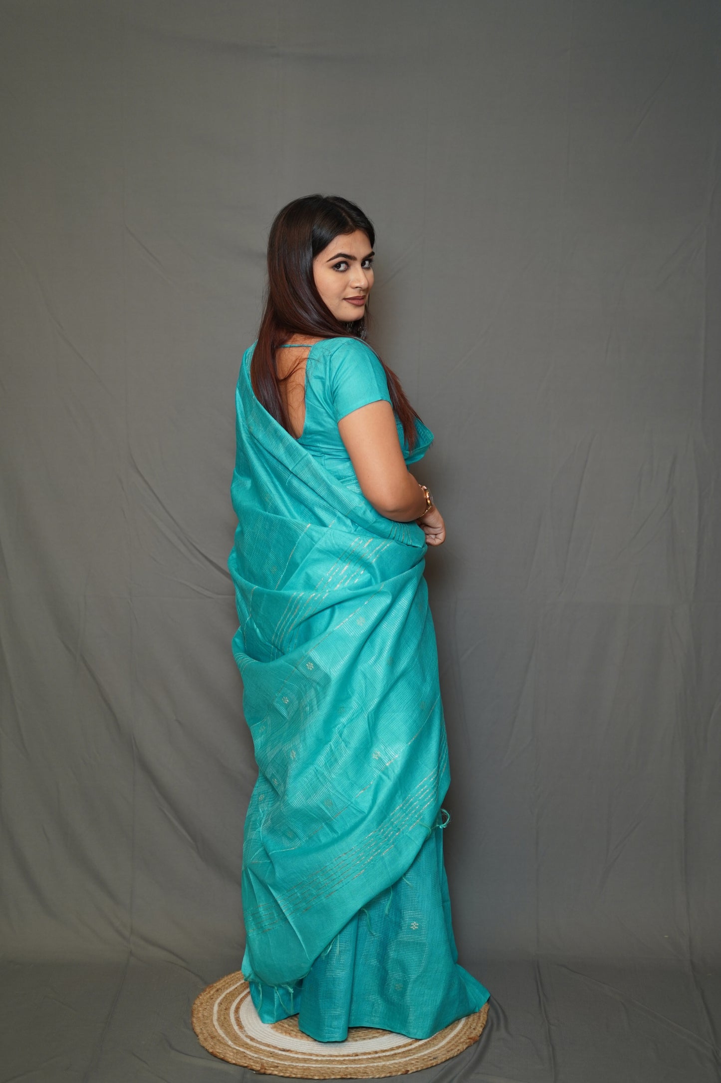Aqua Blue Cotton Saree with Elegant Woven