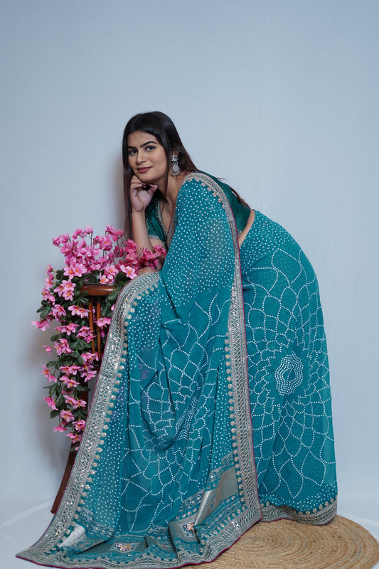 Sky Blue Georgette Saree with Silver Embroidered Border