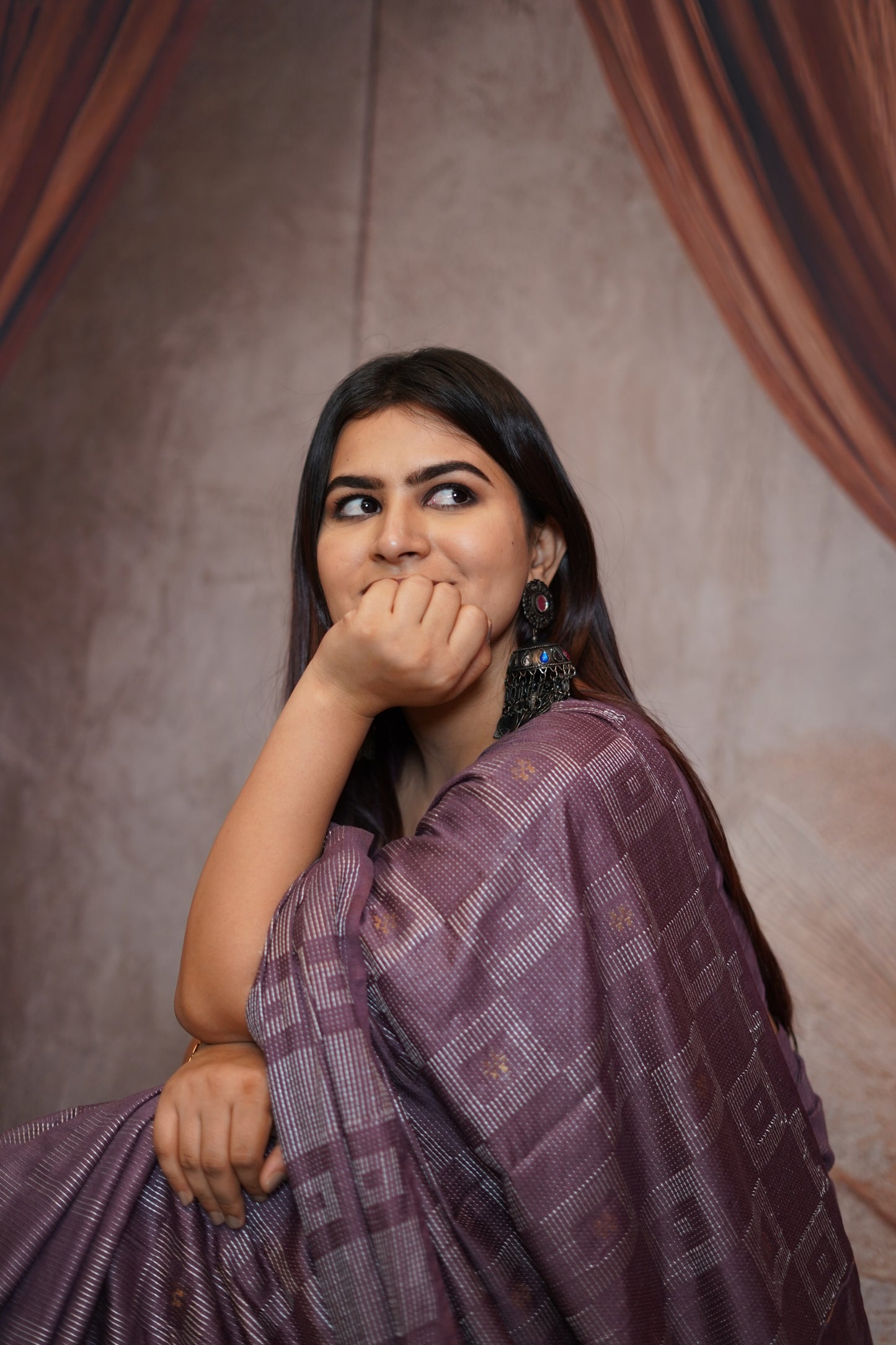 Lavender Cotton Saree with Geometric Weave Design