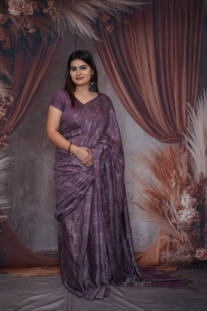 Lavender Cotton Saree with Geometric Weave Design