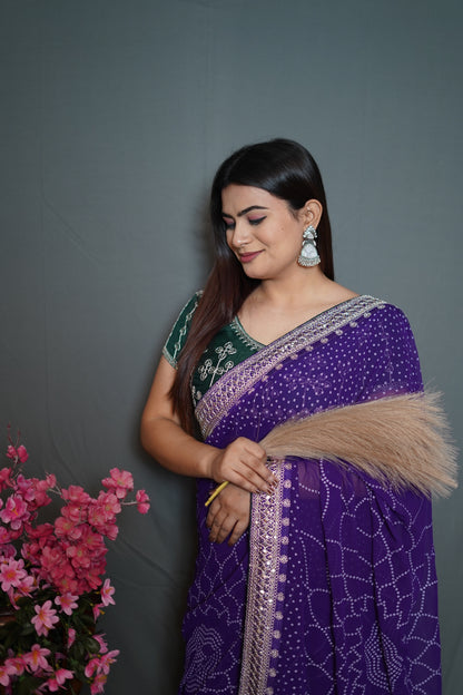 Royal Purple Georgette Saree with Silver Embroidered Border