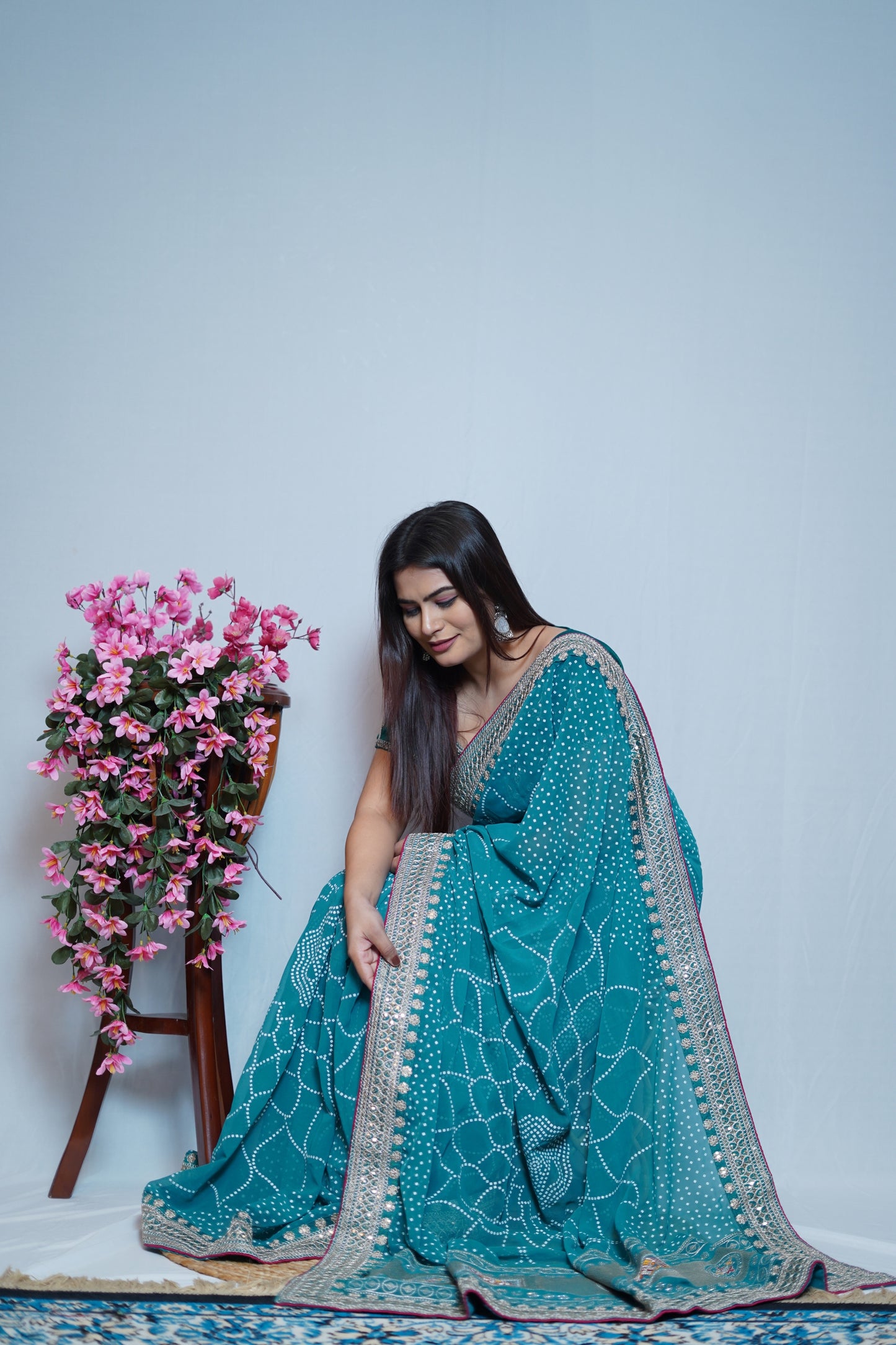 Sky Blue Georgette Saree with Silver Embroidered Border