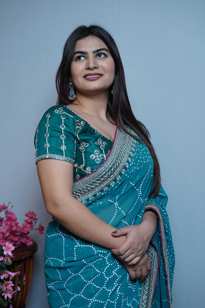 Sky Blue Georgette Saree with Silver Embroidered Border