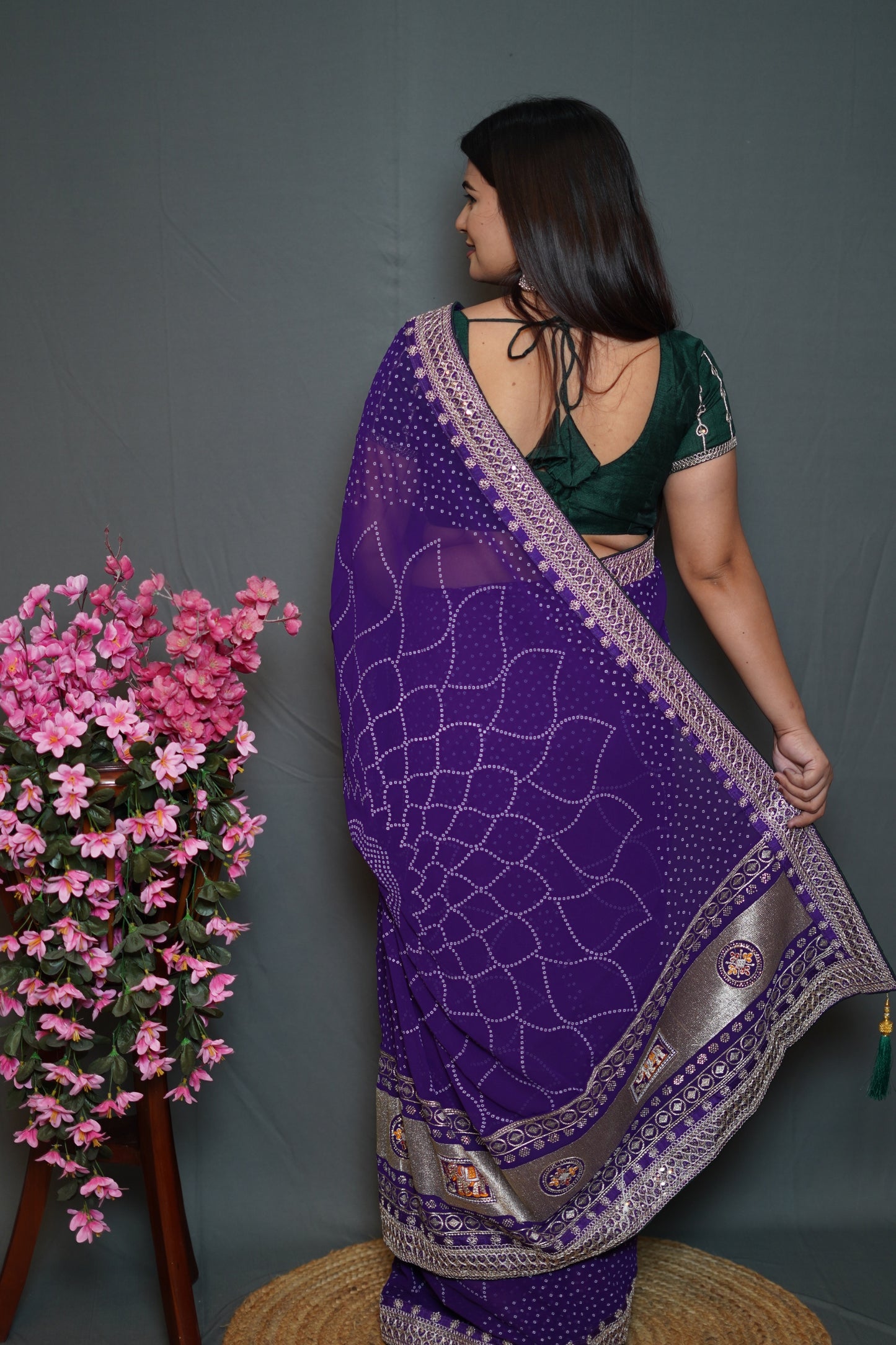 Royal Purple Georgette Saree with Silver Embroidered Border