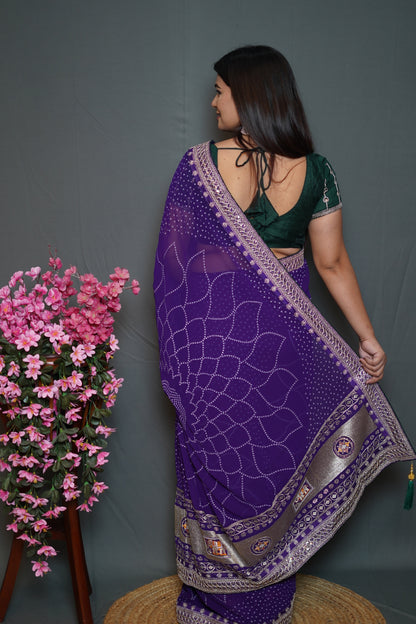 Royal Purple Georgette Saree with Silver Embroidered Border