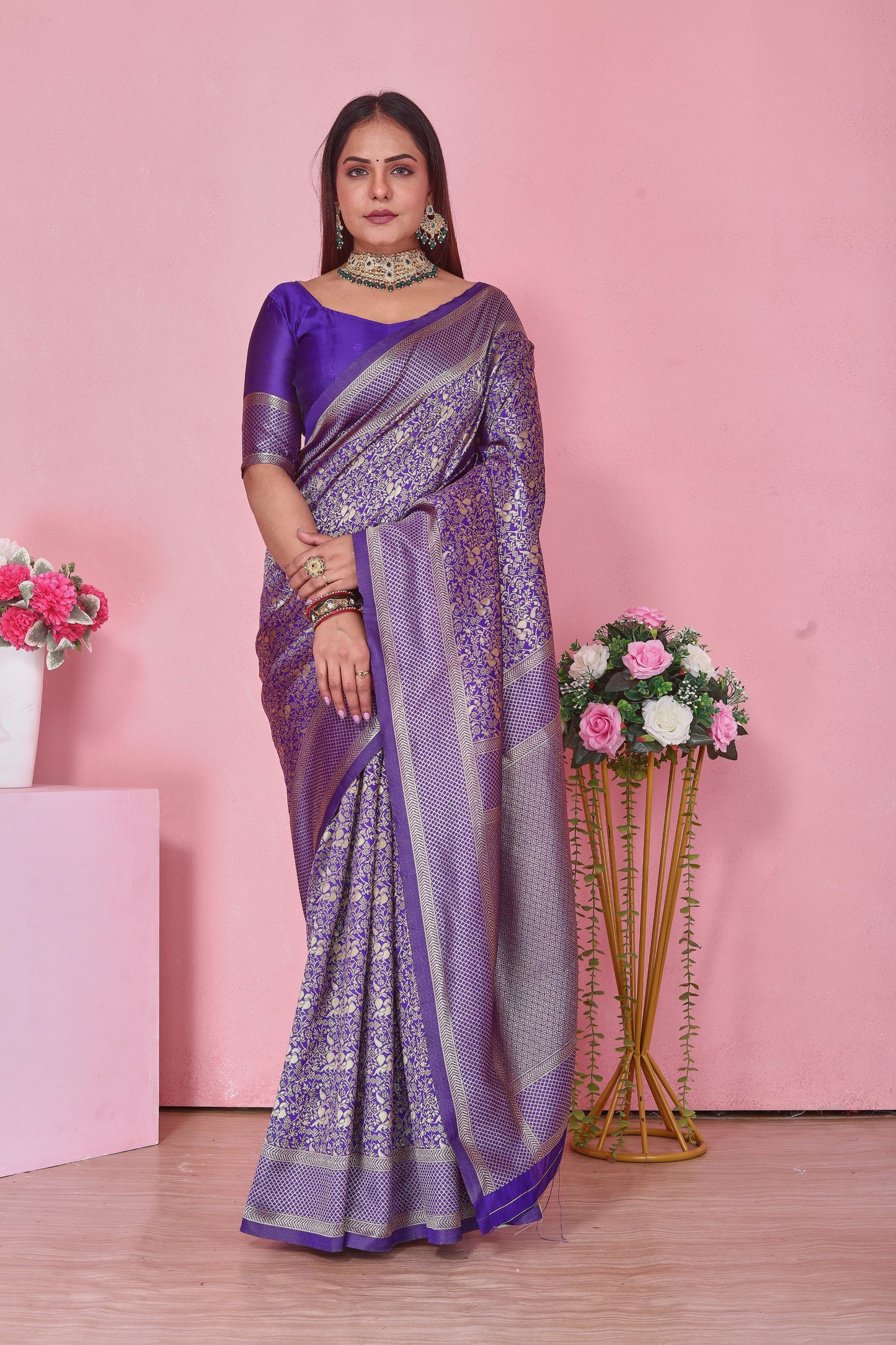 Royal Purple Banarasi Silk Saree with Gold Zari