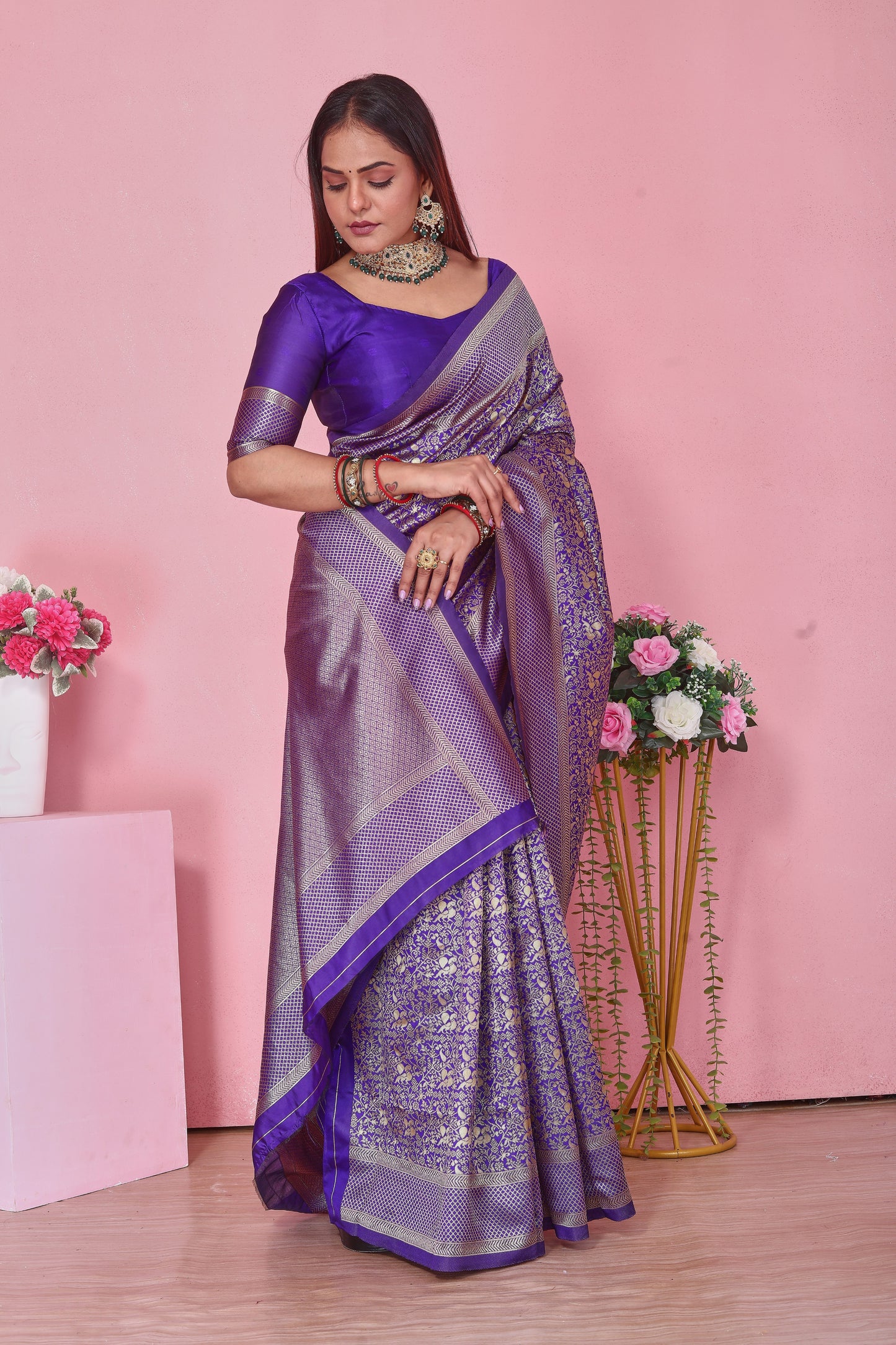 Royal Purple Banarasi Silk Saree with Gold Zari
