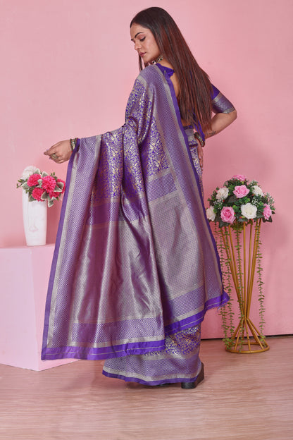 Royal Purple Banarasi Silk Saree with Gold Zari