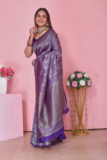 Royal Purple Banarasi Silk Saree with Gold Zari