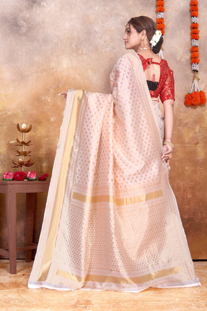 Cream Silk Saree with Gold Zari Weaving