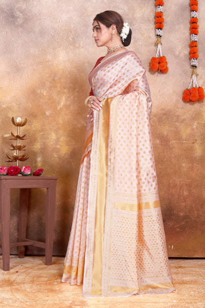 Cream Silk Saree with Gold Zari Weaving