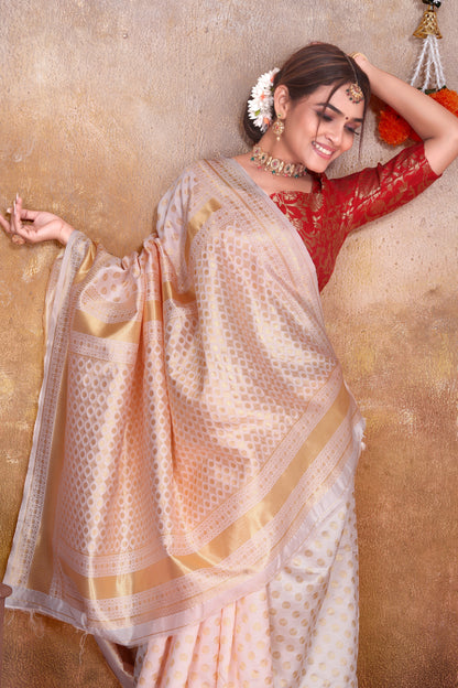 Cream Silk Saree with Gold Zari Weaving