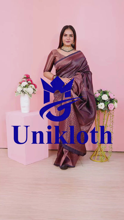 Navy Blue Silk Saree with Copper Zari